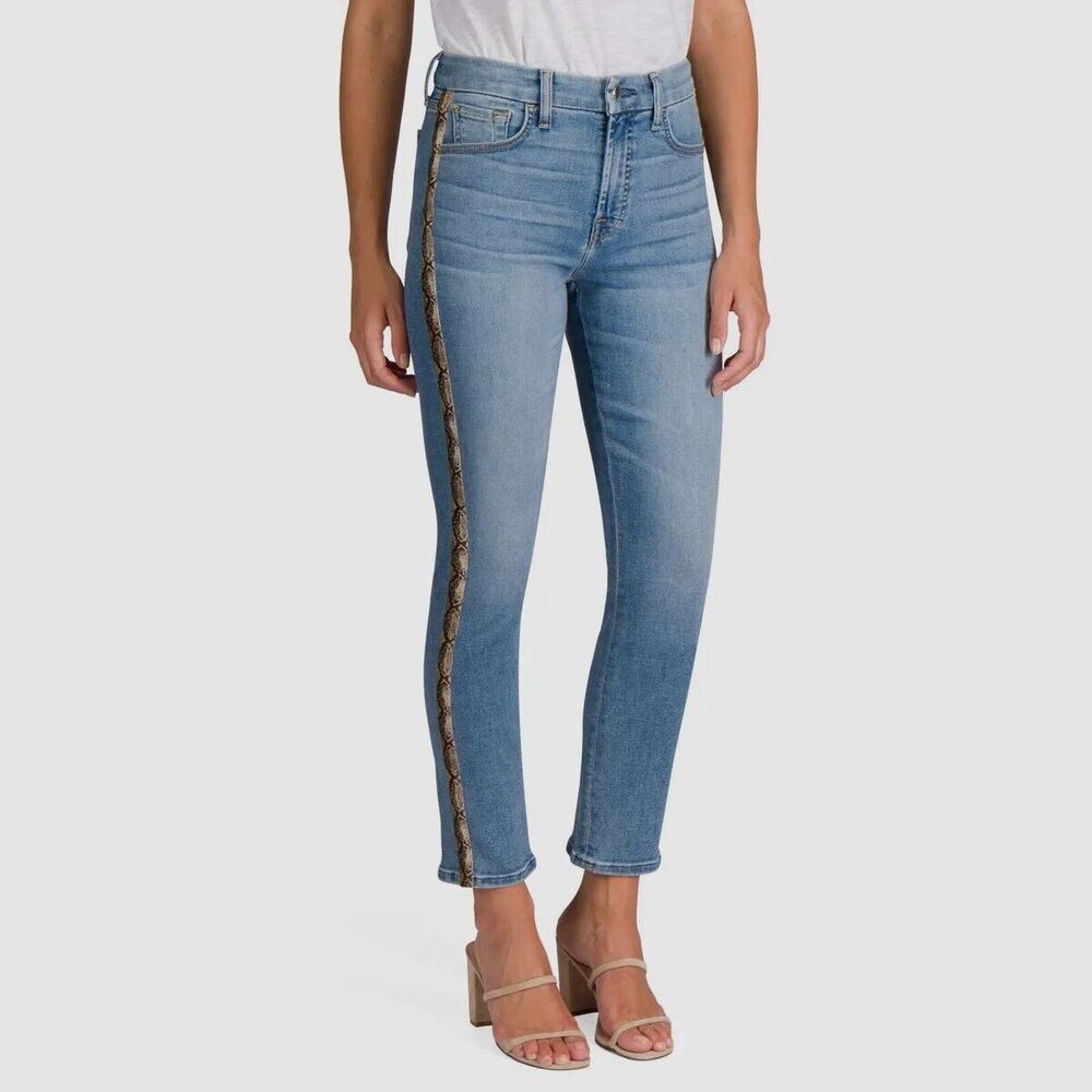 JEN7 by 7 For All Mankind NEW Ankle Straight Jeans Sz 10 Faux Snake Skin Stripe